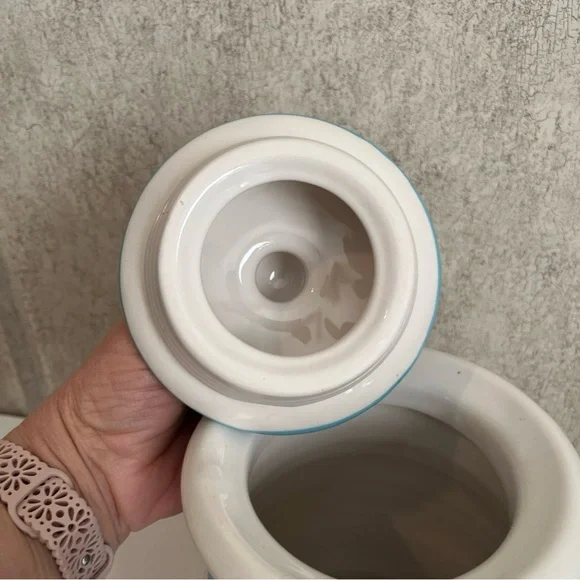 Grace’s Pantry Striped Ceramic Storage Cookie Jar with lid in Blue and White - Picture 4 of 10